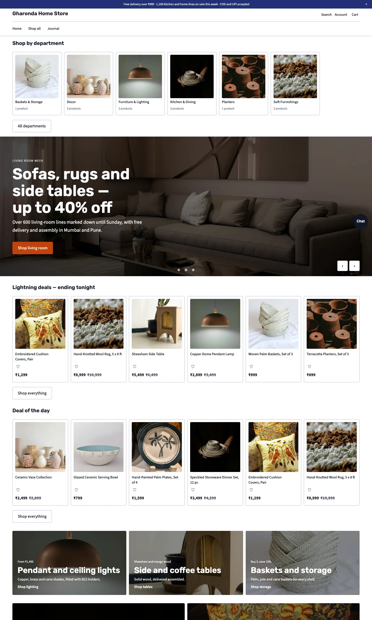 The Emporium storefront theme with sample products